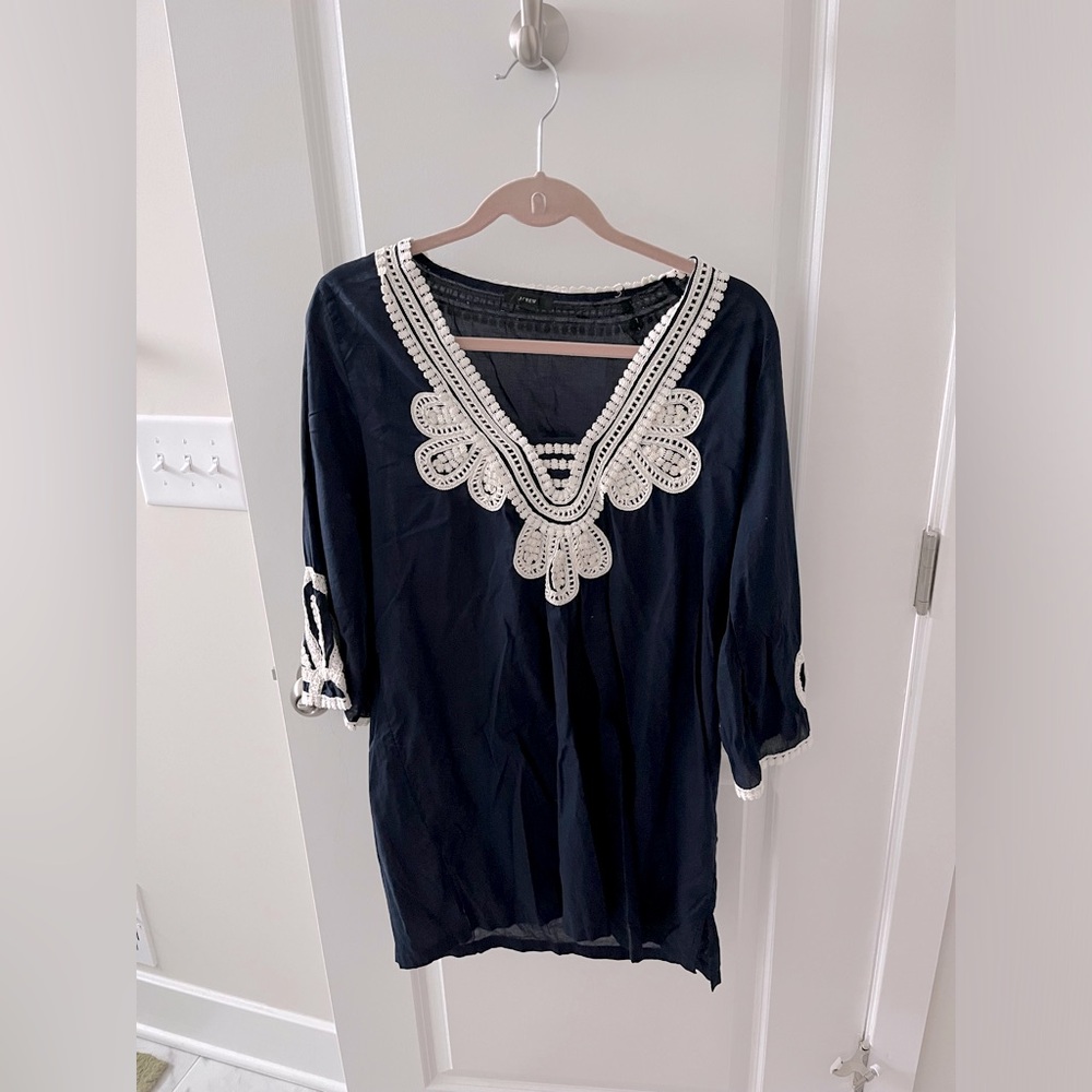 J.Crew Women’s Navy Blue Beach Coverup with Embroidery